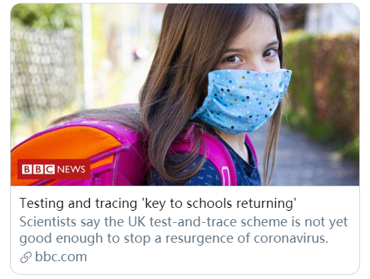 學(xué)校復(fù)課最關(guān)鍵的是檢測和追蹤。/BBC報(bào)道截圖